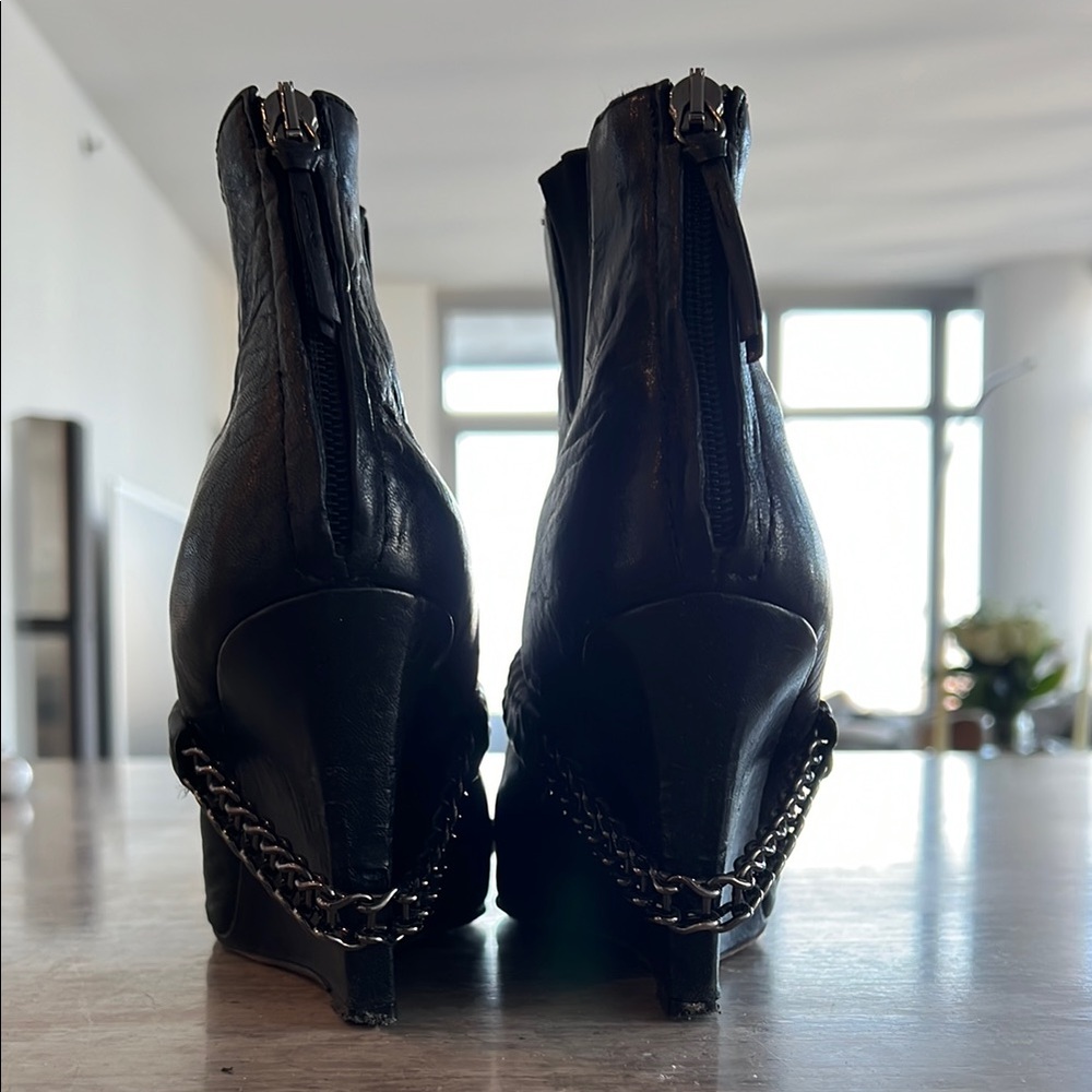 Black Leather Ankle Boots with Chain Detail - Picture 3 of 6